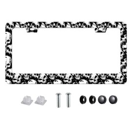 1 Piece Skeleton License Plate Frame for Men and Women Black Metal Skull Decorative Car Accessories with Anti-Theft Screw Caps (Skull)