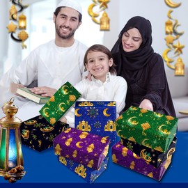 LOONELO Ramadan Mubarak Wrapping Papers, 12 Sheets Ramadan Kareem Tissue Gift Papers, Muslim Arabic Islamic Crescent Moon Lantern Mosque Gift Wrap Papers for Eid Mubarak, Eid Al-Adha Party Decoration