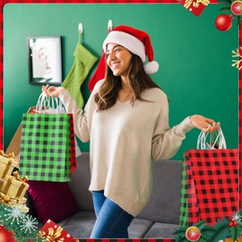 Mooliwe 100 Pieces Christmas Gift Bags Bulk Buffalo Plaid Gift Bags with Handle Xmas Treat Bags Holiday Goodie Bags Red Plaid and Green Plaid Christmas Gift Bags for Christmas Party Favor Supplies