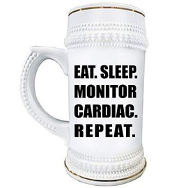 Art by Chelsydale Gifts for Holter Scanning Technician - Eat Sleep Monitor Cardiac Repeat Beer Stein Mug 22oz Ceramic Novelty Drinkware - HST Cardiovascular Technologist EKG Monitor Tech Funny Gag