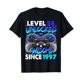 Level 28 Unlocked Awesome Since 1997 28th Birthday Gaming T-Shirt
