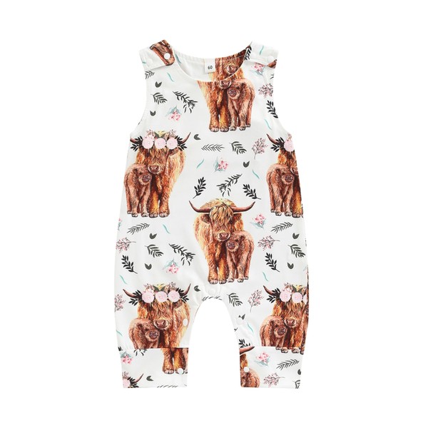 Dubute Newborn Western Baby Boy Clothes Highland Cow Print Jumpsuit