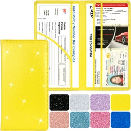 Srandme Car Registration and Insurance Holder, Leather Magnetic Shut Vehicle Glove Box Organizer for Document, Card, Driver License, Glitter Yellow