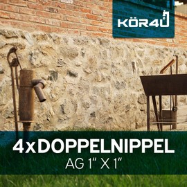 kör4u 4 x Double Nipple Brass, 1 Inch x 1 Inch, Male Thread, Connector, Double Connection, Suitable for Drinking Water