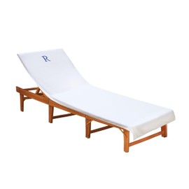 COTTON CRAFT Monogrammed Pool Lounge Chair Cover - Hotel Spa Chaise Embroidered Beach Chair Towel - Soft Absorbent 100% Ringspun Cotton Terry - Oversized 32 inch W x 82 inch L x 7 inch Pocket- White R