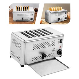 BANLICALI Toaster 6 Slice, Stainless Steel Toaster with Removable Tray and Timer, 1650W Commercial Toaster Bread Baking Machine for Home, Restaurant, Bakery Silver 110V