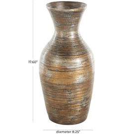 Deco 79 Bamboo Wood Decorative Vase Antique Inspired Pot Centerpiece Vase, Vase for Home Decoration 8" x 8" x 18", Brown