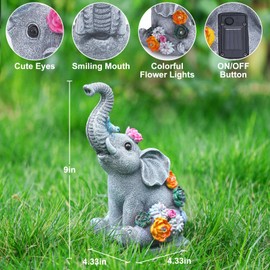 HAARAY Garden Decor Elephant Statue for Outside with Flower Lights, Solar Figurine Sculpture Lights Lawn Ornaments for Yard Decorations Outdoor Patio Home Table Balcony Decor, Elephant Gifts for Women
