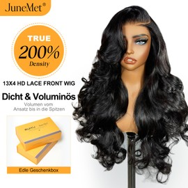 Junemet 24 Zoll Echthaar Perücke 200% Dichte 13x4 HD Lace Front Human Hair Wig for Women Body Wave Perücke Damen Echthaar Glueless Wig Human Hair 100% Brasilianisch Natürlich Pre Plucked (61 CM)