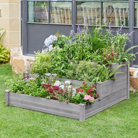 Topeakmart 3 Tier Raised Garden Bed Wood Garden Box Wooden Vegetables/Flower/Herb Elevated Garden Planter Boxes Outdoor, Gray