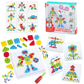 Play Educational Toys with Toy Screwdriver Tool, Mosaic Building Kit Develop Fine Motor, Learning Building Blocks Construction Puzzle Toy Set for Boys Girls, Best Gift for Kids Toddler Age 3+