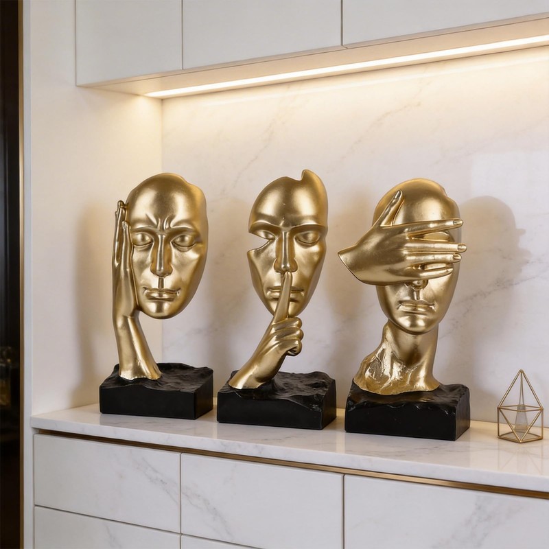 XIAOMAGG Thinker Statue Set of 3 See No Evil Hear