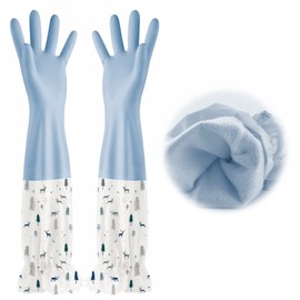 RICISUNG Rubber Gloves, Household Rubber Gloves, Kitchen Gloves, Long, Long, Dishwashing, Fleece Lined, Thick, Waterproof Gloves, Work Gloves, Anti-Slip, Car Wash, Washing, Washing, Gardening, Cooking, Housework, Cleaning