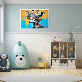 Bittiler - Póster colorido con graffiti de animales para pared, diseño de jirafa con anteojos de sol y auriculares, moderno y estético para habitación de niños, decoración de pared, 12 x 16 pulgadas,