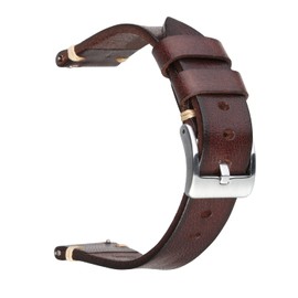 Berfine 24mm Retro Handmade Watch Band, Quick Release Vintage Leather Watch Strap Replacement,Dark Brown