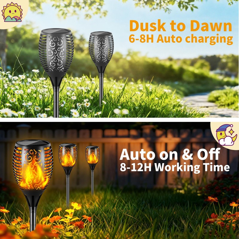 Solar Lights Outdoor 99 LED Higher & Larger Flickering Flame