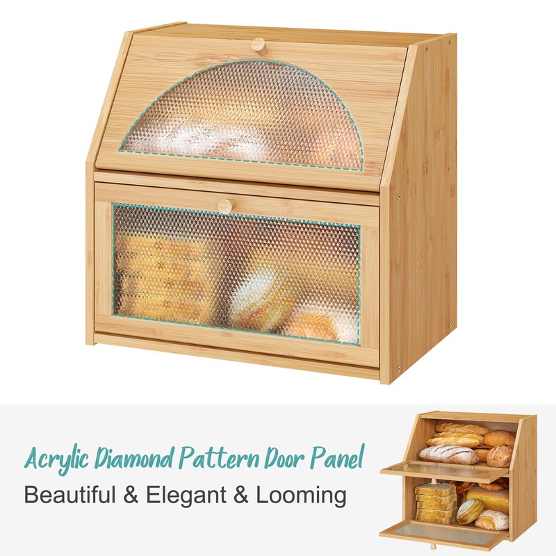 Vriccc Extra Large Bread Box for Kitchen Counter, Bamboo Wood