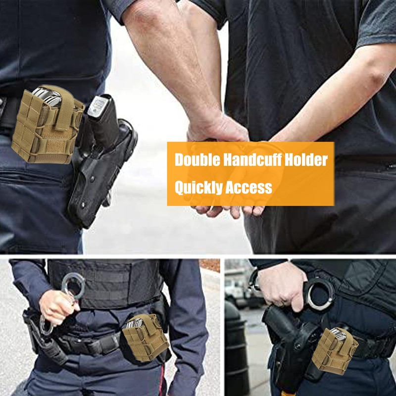 Double Handcuff Pouch for Most Standard Size Handcuffs, MOLLE Handcuff