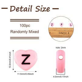 Cheriswelry 100pcs Pink Heart Acrylic Letter Beads Mixed Opaque Black Alphabet Beads Valentine's Day Pony Loose Spacer Beads 10.5x11.5mm for DIY Craft Earring Bracelet Necklace Jewelry Making