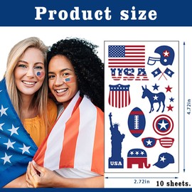 Hying 10PCS Patriotic 4th of July Tattoos Temporary for Kids Adults, American Flag Patriotic Temporary Tats for 4th of July Decoration Party Supplies Washable Non-Toxic Patriotic 4th of July Stickers