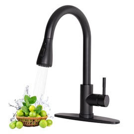 Black Kitchen Faucet, Single Handle Matte Black Kitchen Faucets with Pull Down Sprayer, Stainless Steel Suitable for 1 or 3 Hole Sinks for Farmhouse, RV, Laundry, Bar, HT-KYT010B-D, HT-KYT010B-D-new