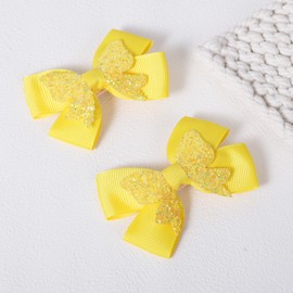 2PC 3-inch Glitter Yellow Hair Bow Clips,Small Pigtail Sequin Ribbon Barrettes Alligator Hairpins Accessories for Toddler Teen Girls Kids Easter Back School Summer Beach Vacation Gift