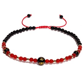 XHUUU Natural Agate Beaded Anklet Amulet Protection Healing Crystals and Gemstones Ankle Bracelets for Women Beach Jewelry Foot Chain Beach (Red/Black Agate)