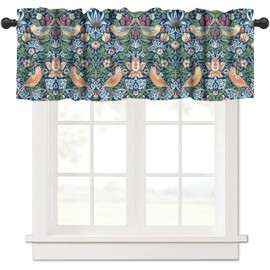 Floral Kitchen Valance, William Morris Art Botanical Printed Small Window Treatments for Kitchen Living Room Bathroom Cafe Decor Rod Pocket Vintage Retro Green Valances 54x18 Inch, 1 Panel