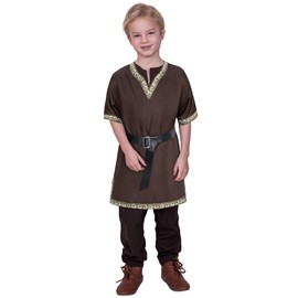 TOGROP Kids Medieval Costume Boys Viking Tunic Knight Warrior Renaissance Shirts with Belt 13-14 Years Brown