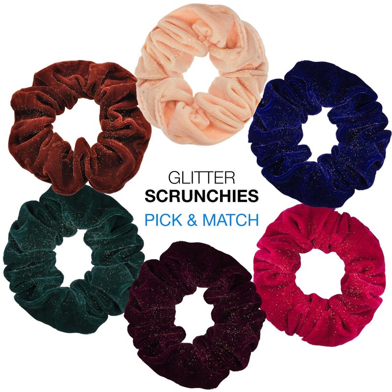 BasicSense 2PCS Large Velvet Glitter Scrunchies Shiny Hair Ties Bands