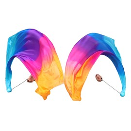 Winged Sirenny Single Piece 70" Play Silk Scarf with Poi Ball, Colorful Silk Flag Ribbon Streamer, Belly Dance Practice VOI (Iridescence)