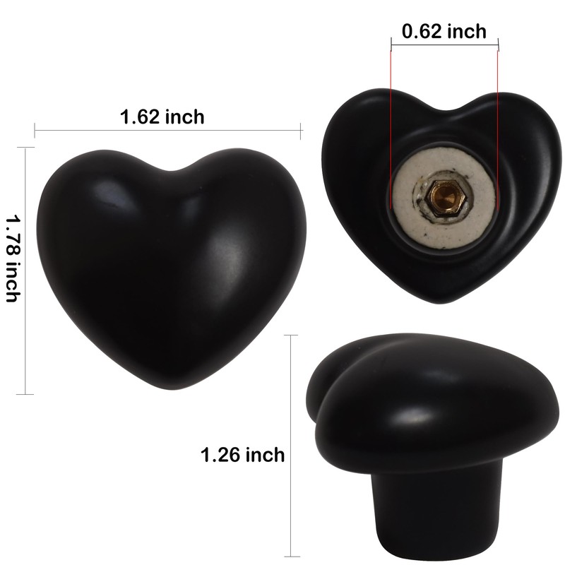 Perphin Ceramic Drawer Knobs Heart Shape Cabinet Dresser Pulls Handles