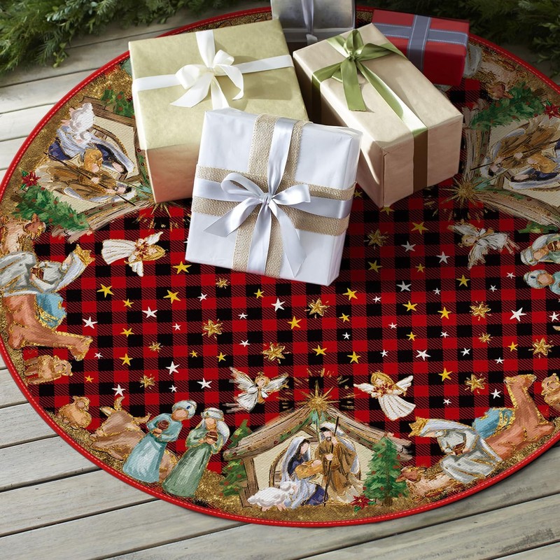 Christmas Tree Skirt, 48 inches Red Luxury Velvet Plush Fur