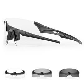 SCVCN Photochromic Cycling Glasses for Men and Women, Photochromic Cycling Glasses, Sunglasses with UV400 Protection, Rimless Transparent Lenses for Outdoor Sports