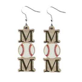 Mom Sports Themed Earrings Baseball Softball Basketball Wooden Dangle Drop Earrings Mother's Day Gift for Women-Baseball