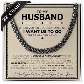 Love You This Much To My Husband Classic Cuban Necklace| Gift for Husband | Best Gift for Husband Birthday | Unique Husband Gifts (Cuban Necklace, Titan Black Finish)