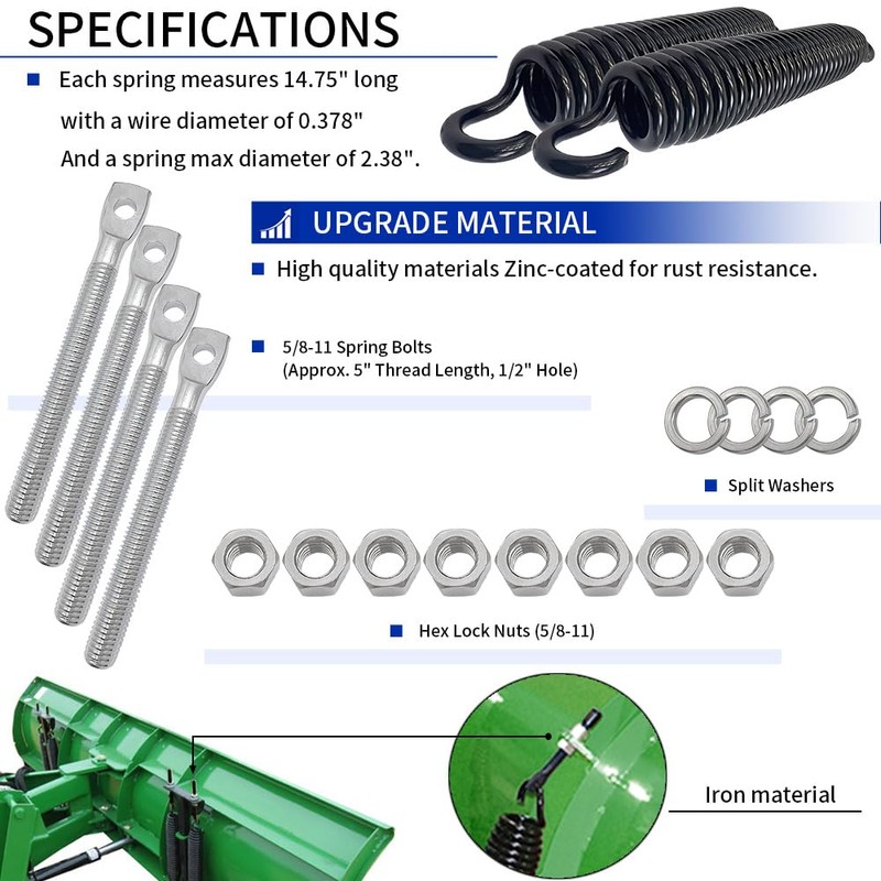 GOLKNHA 4 Pack Snow Plow Trip Spring Kit W/Eyebolts for