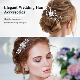 6 Pieces Bridal Hair Comb Wedding Hair Pins Pearl Rhinestones Headpiece Bride Hair Accessories Flower Crystal Wedding Headpiece, Hair Accessories for Brides Bridesmaids Flower Girls Silver