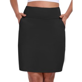 MoFiz Golf Tennis Skorts Skirts for Women Knee Length Athletic Skirt Long 19" Summer Workout High Waisted Skort with Pockets Black M