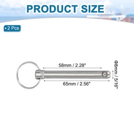 sourcing map Quick Release Pin, Dia 5/16"(8mm) Usable Length 2.28"(58mm) Total Length 3.78"(96mm) Bimini Top Pin Marine Hardware Carbon Steel for Boat Accessories, Pack of 2