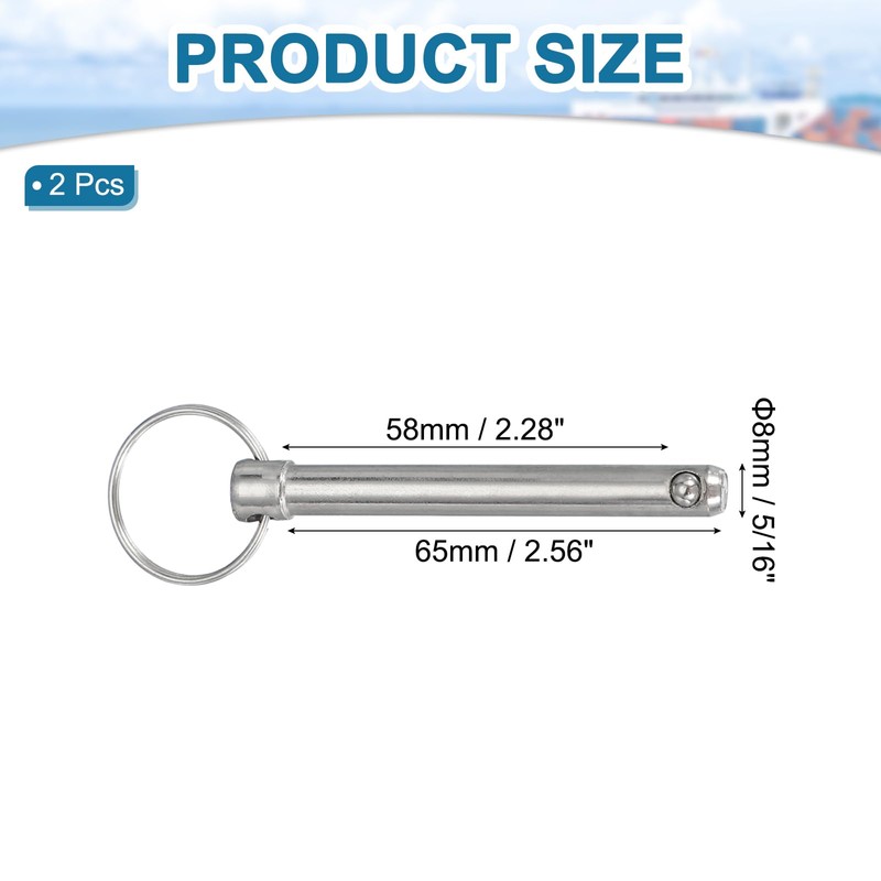 sourcing map Quick Release Pin, Dia 5/16"(8mm) Usable Length 2.28"(58mm)