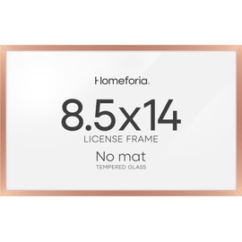 Homeforia License 8.5x14 Picture Frame Rose Gold, High End Metal 8.5x14 Frames for Wall or Tabletop, Rose Gold Photo Frames 8.5 x 14 with No Mat, Tempered Glass, Wall Kit, Set of 1