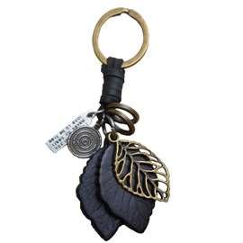 [クロム クレイン] キーホルダー レザー 葉モチーフ おしゃれ デザイン キーリング ナチュラル メンズ レディース WB129(ブラック)