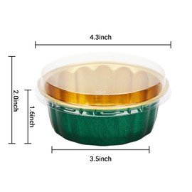 Beasea Disposable Ramekins with Lids, 8oz 100 Pack Aluminum Cups for Baking Jade Green, Aluminum Foil Cups Creme Brulee Muffin Cupcake Baking Cup Mini Pudding Cups for Party Wedding Birthday