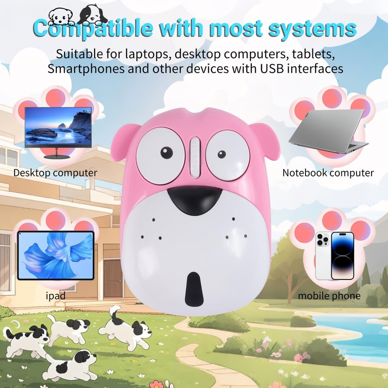 3C Light 2.4GHz Wireless Mouse Cute Animal Dog Shape Cordless