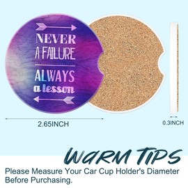 SAYOUZ Cup Holder Coasters Inspirational and Encouraging Quote Car Coasters for Cup Holder,2Pcs Universal Anti Slip Car Coaster with Finger Notch and Cork Base Removable Auto Accessories for Woman