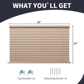 LUCKUP RV Blinds for Camper Window Blackout RV Shades Curtains 38" W x 24" L w/Aluminum Foil, RV Pleated Shades for Travel Trailer Window, Cappuccino