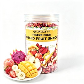 Mixed dehydrated fruit snacks, 7.05 oz (200g), crunchy mix of 6 fruits: strawberry, dragon fruit, apple, mango, banana, peach, strawberry, no added sugar, suitable for snacks, desserts, and baking for kids and adults