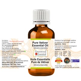 Greenwood Essential Natural Pure Vetiver Essential Oil (Vetiveria zizanoides) Natural Pure Therapeutic Grade Steam Distilled 30 ml (1 oz)