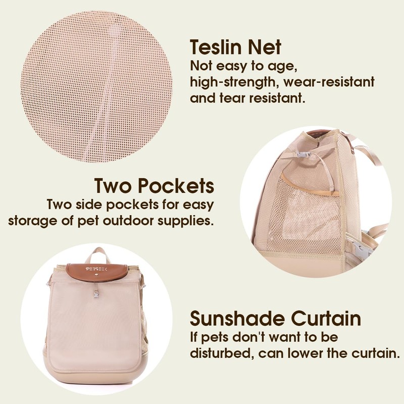 Petseek Puppy Carrier Backpack, Ventilated Lightweight Outdoor Cat Backpack with
